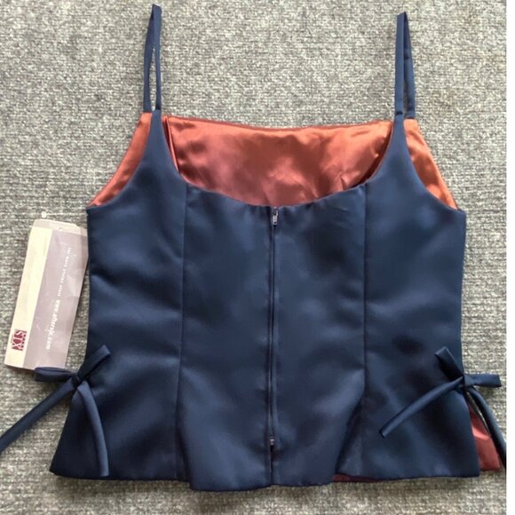 After Six Dress Womens 10 Blue Matte Satin 2pc Formal Gown Top‎ Long Skirt VTG - Picture 13 of 16